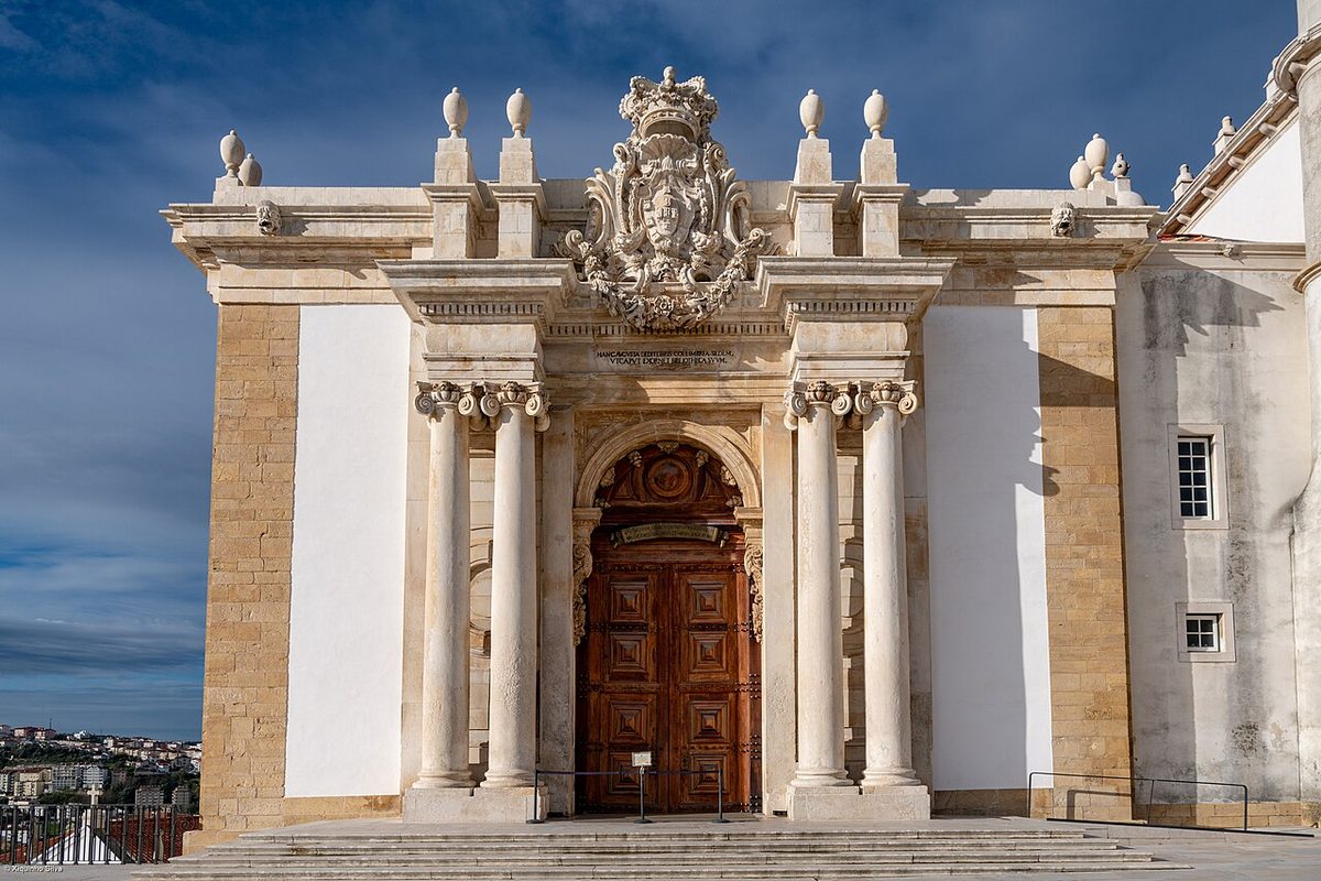 The columned entrance front of the Biblioteca Joanina at the University of Coimbra
