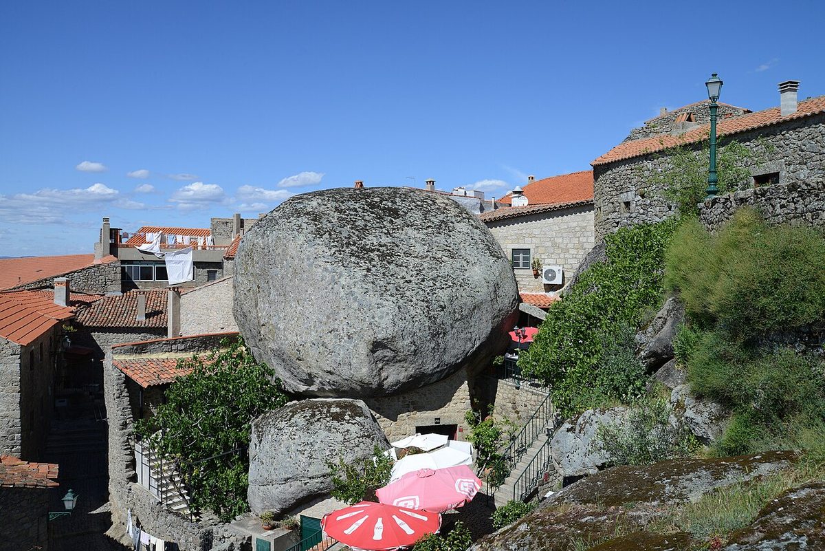 Granite houses built around and under giant boulders in the village of Monsanto, central Portugal