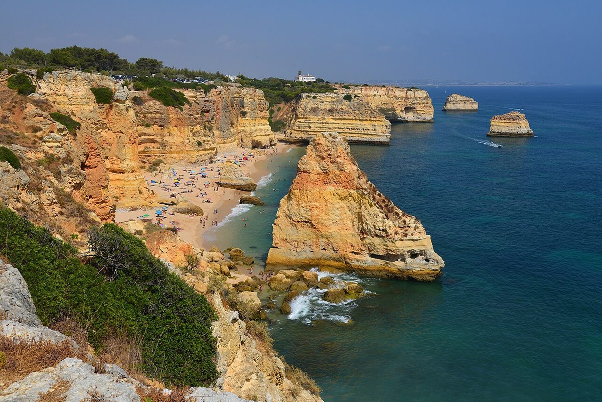 Praia da Marinha in the central Algarve, with limestone stacks and a small crescent of sand